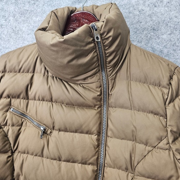 Down Puffer Jacket Womens S Tan Gold COLE HAAN Funnel Neck Asymmetric Prep 20x25 - Picture 9 of 14